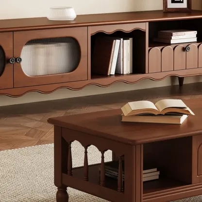 Modern Wooden TV Stand with Shelves and Storage