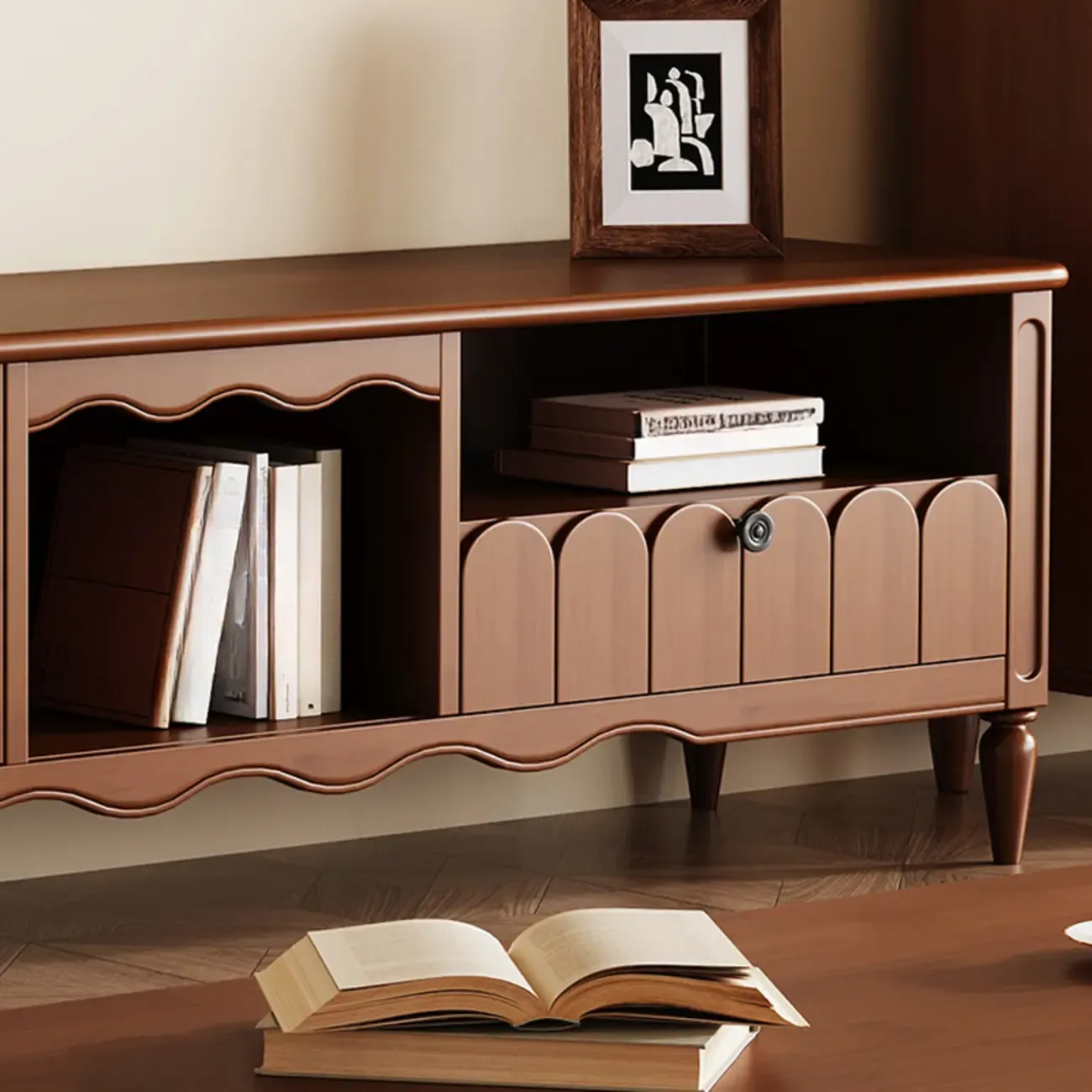 Modern Wooden TV Stand with Shelves and Storage