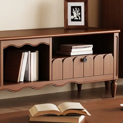 Modern Wooden TV Stand with Shelves and Storage