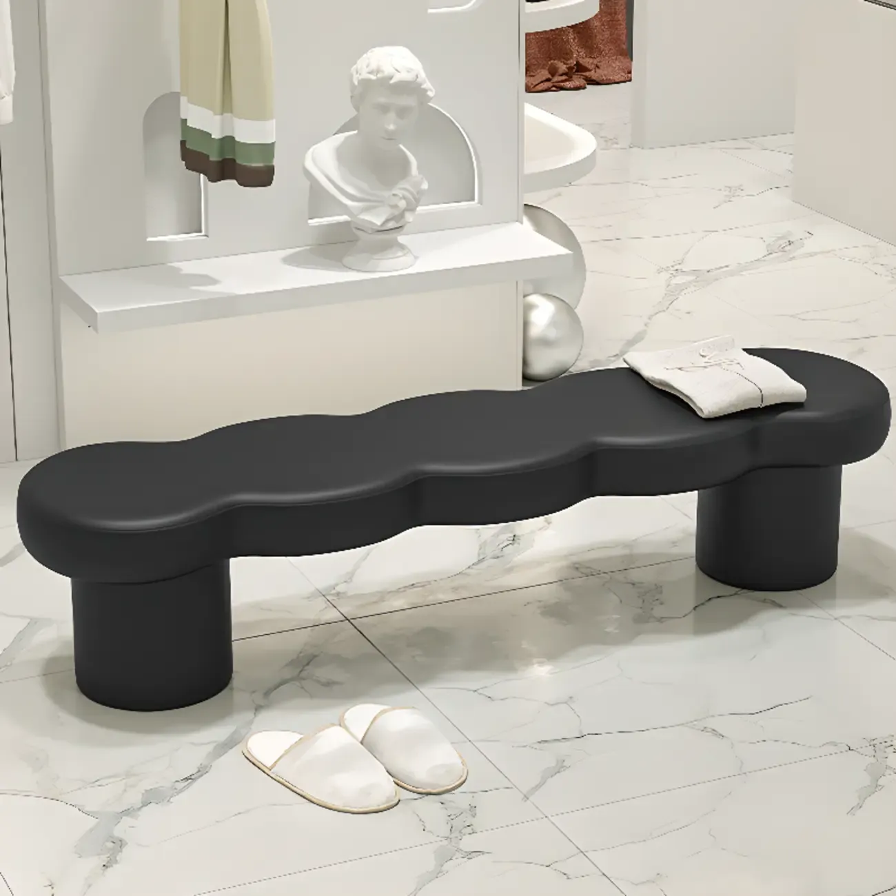 Upholstered Short Modern Solid Color Bench for Bedroom Image - 2