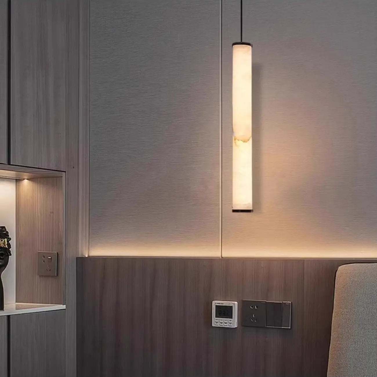 Indoor Stone Cylinder Hanging Pendant Light Adjustable Length Image - 2 | homeyfad