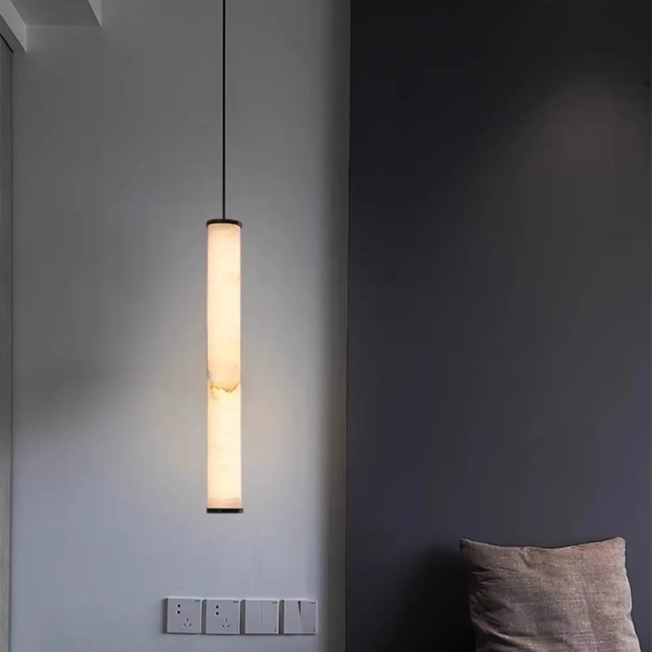 Indoor Stone Cylinder Hanging Pendant Light Adjustable Length Image - 3 | homeyfad