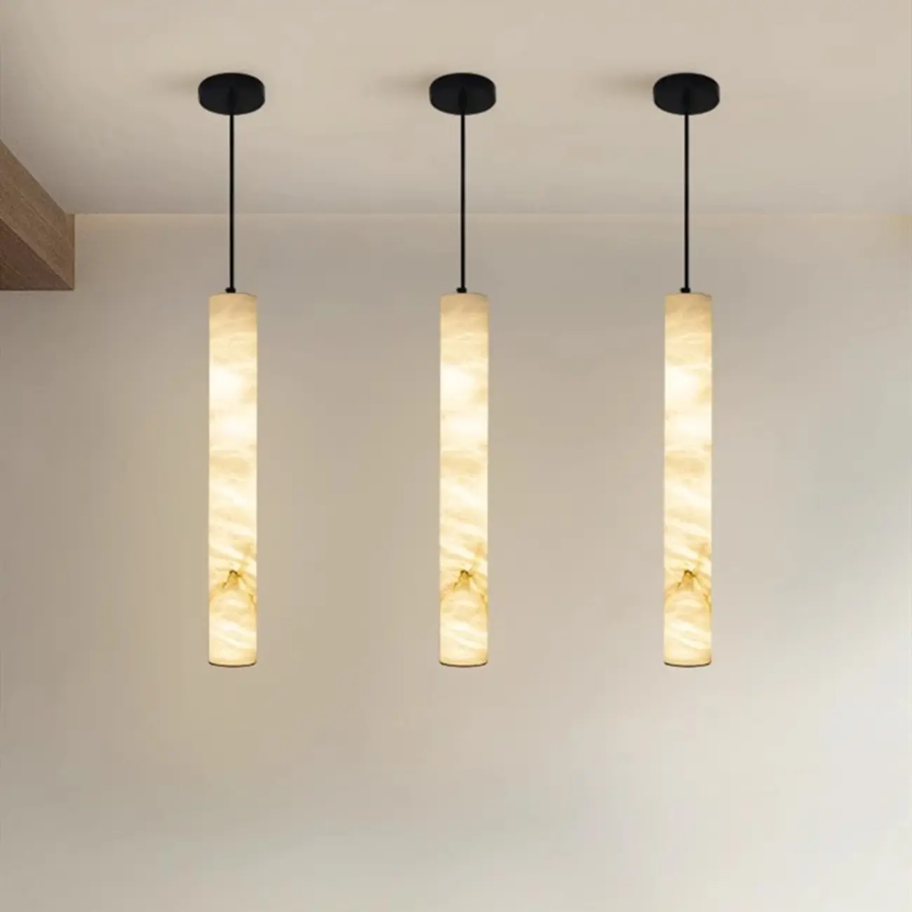 Indoor Stone Cylinder Hanging Pendant Light Adjustable Length Image - 4 | homeyfad