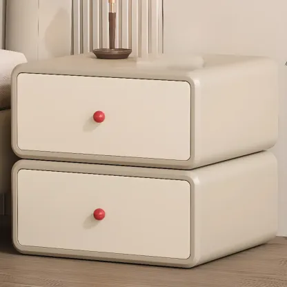 Art Deco Wood Faux Leather Red-Ball Pulls 2-Drawer Nightstand Image - 5
