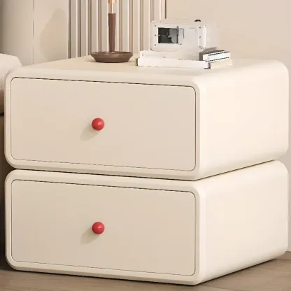 Art Deco Wood Faux Leather Red-Ball Pulls 2-Drawer Nightstand Image - 4