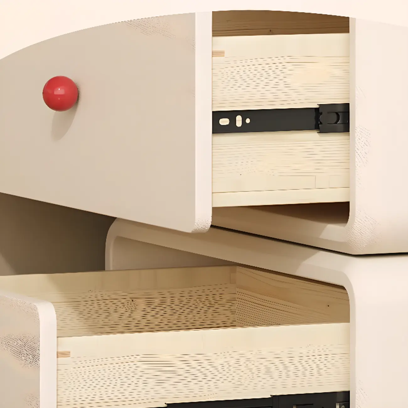 Art Deco Wood Faux Leather Red-Ball Pulls 2-Drawer Nightstand Image - 9 | homeyfad