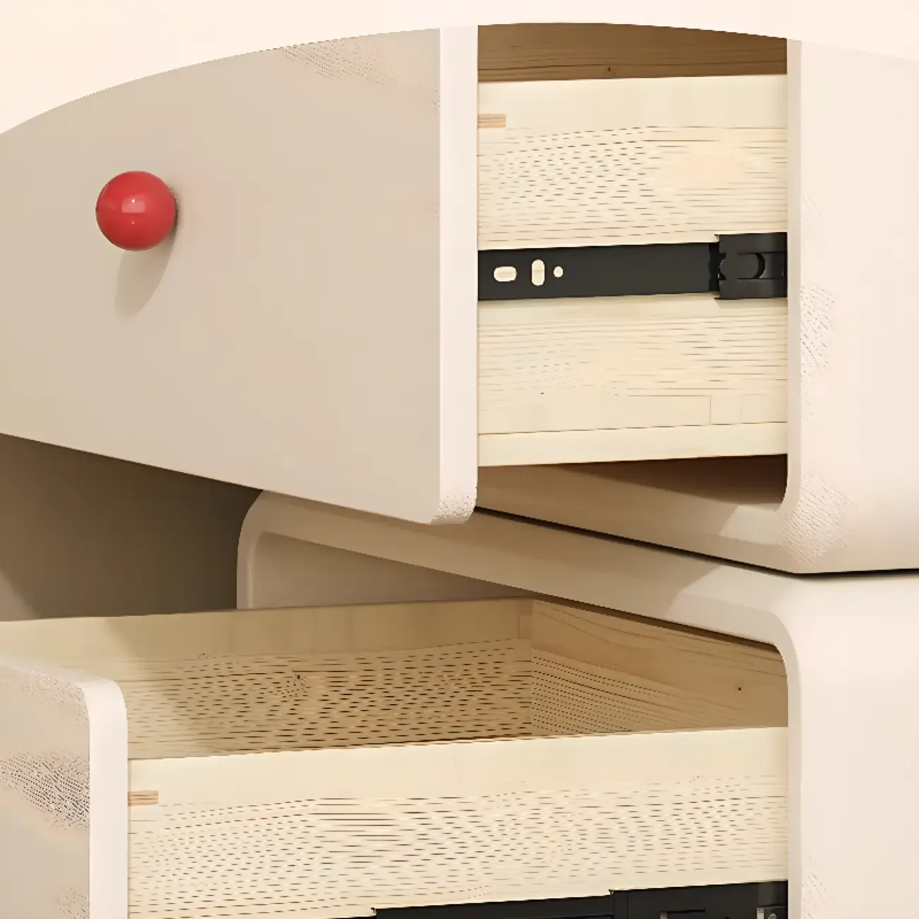 Art Deco Wood Faux Leather Red-Ball Pulls 2-Drawer Nightstand Image - 9