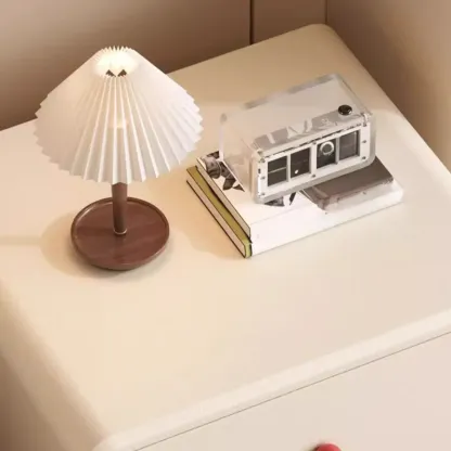 Art Deco Wood Faux Leather Red-Ball Pulls 2-Drawer Nightstand Image - 10