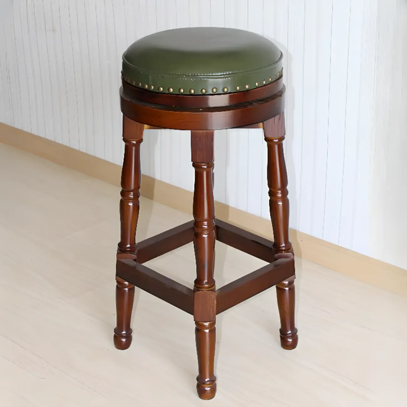 Bar Height Swivel Scandinavian Leather Bar Stools Image - 4