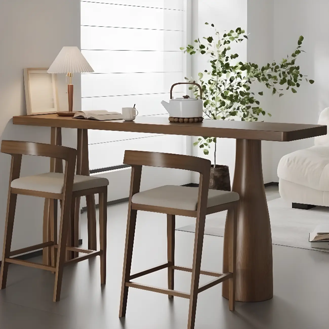 Modern Brown Wooden Dual-Pedestal Bar Tables Image - 1 | homeyfad