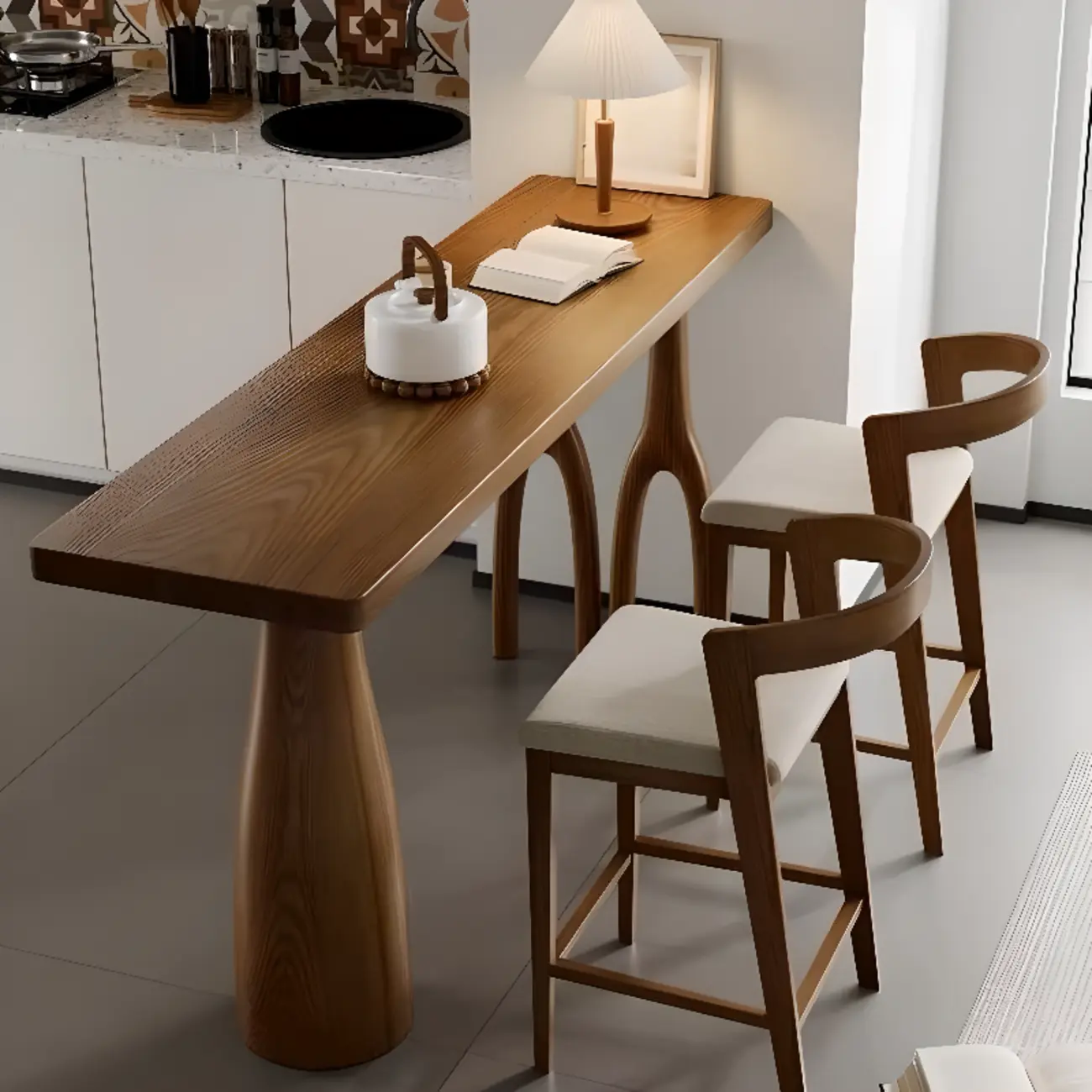 Modern Brown Wooden Dual-Pedestal Bar Tables Image - 3 | homeyfad