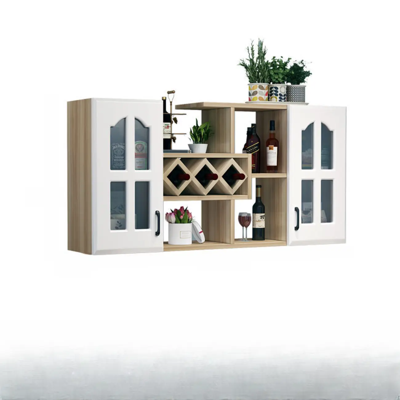 Simple Woodworking Wall-fixed Bottle Holder Rack with Bar Glass Holder Shelf and Open Wine Rack Image - 4 | homeyfad