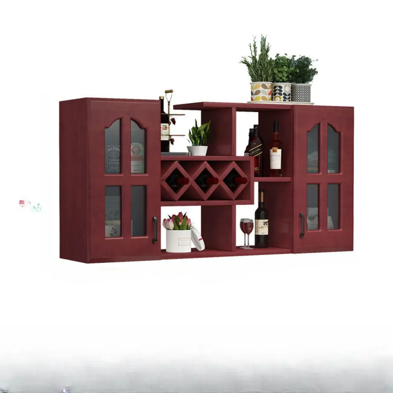 Simple Woodworking Wall-fixed Bottle Holder Rack with Bar Glass Holder Shelf and Open Wine Rack Image - 6