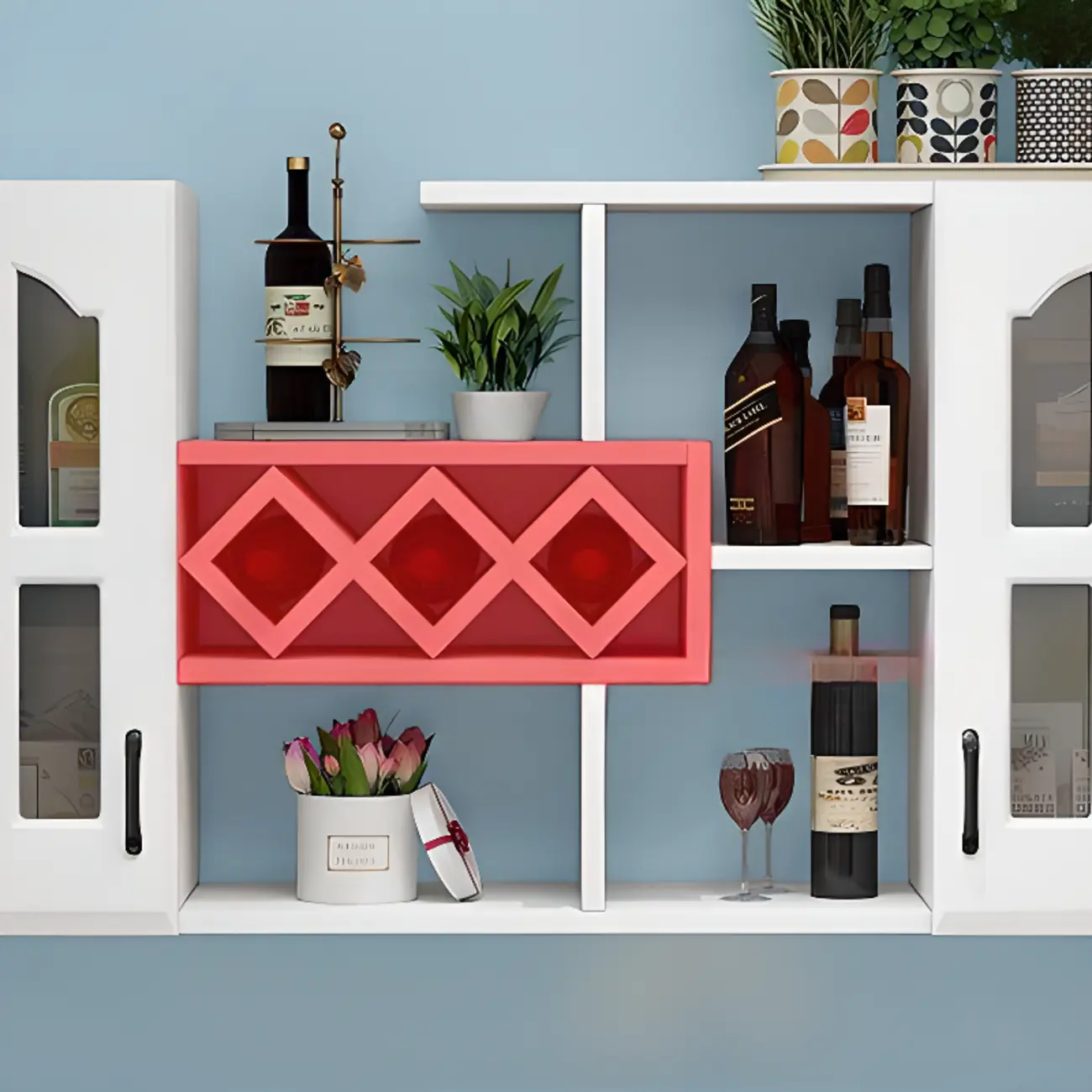 Simple Woodworking Wall-fixed Bottle Holder Rack with Bar Glass Holder Shelf and Open Wine Rack Image - 9 | homeyfad