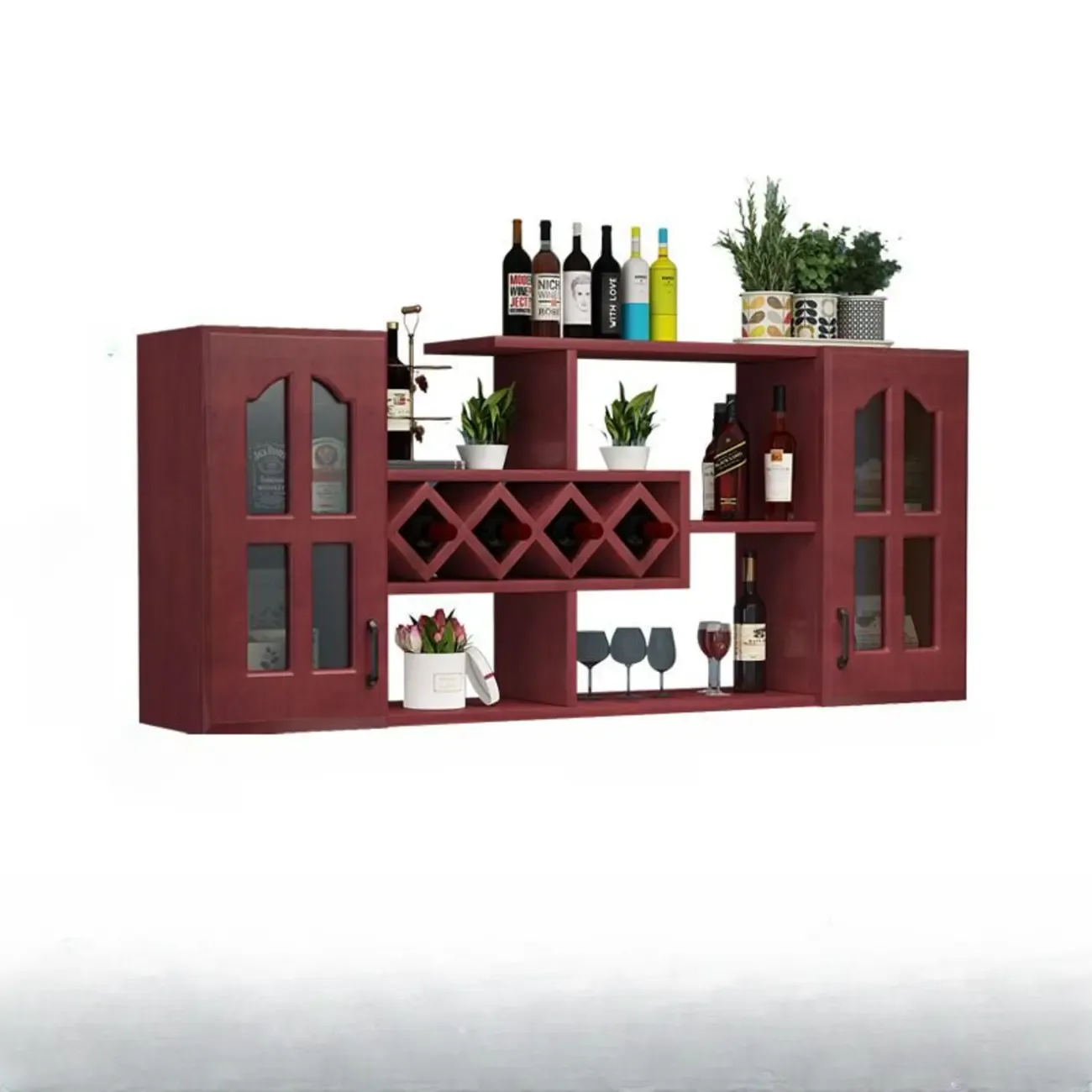 Simple Woodworking Wall-fixed Bottle Holder Rack with Bar Glass Holder Shelf and Open Wine Rack Image - 10