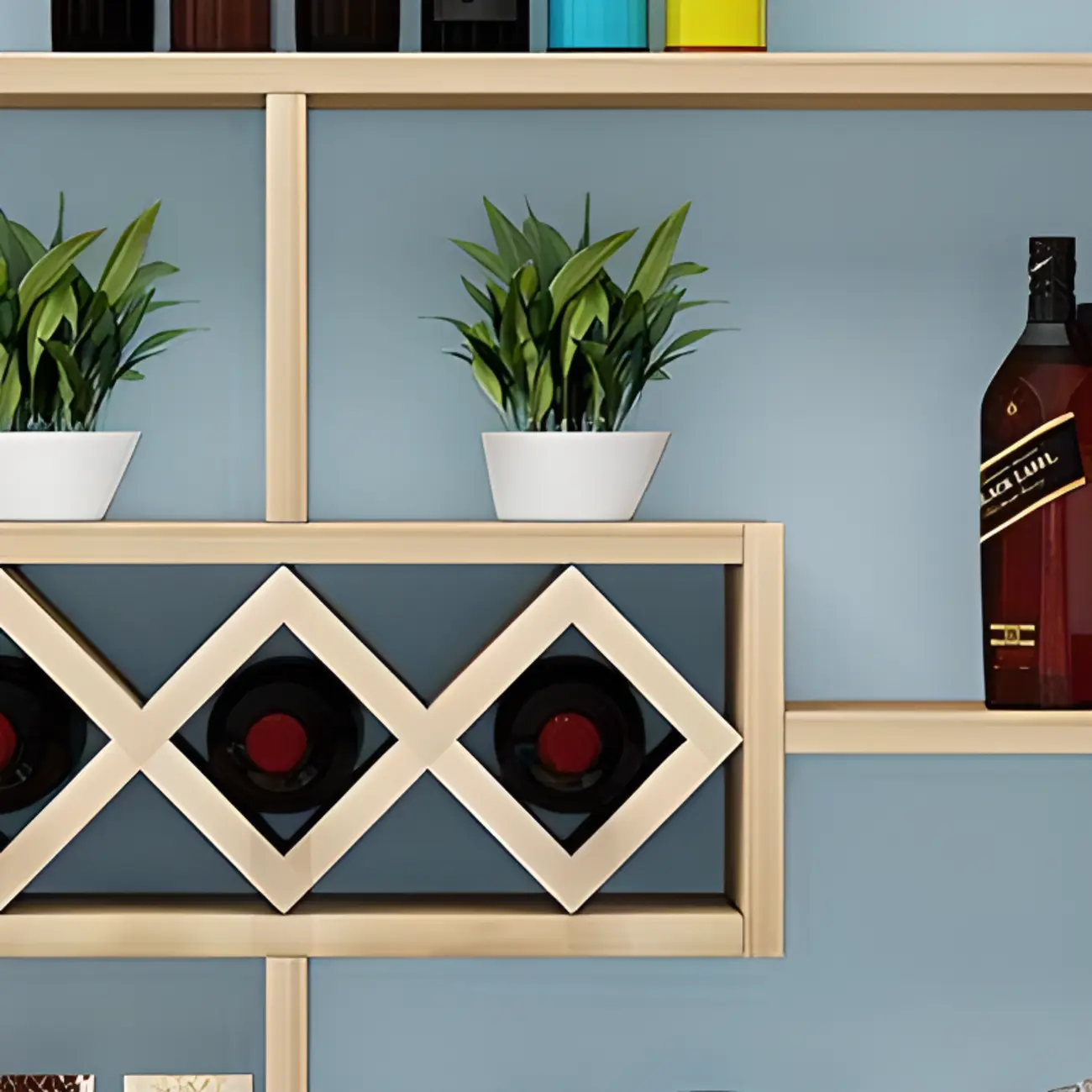 Simple Woodworking Wall-fixed Bottle Holder Rack with Bar Glass Holder Shelf and Open Wine Rack Image - 11 | homeyfad