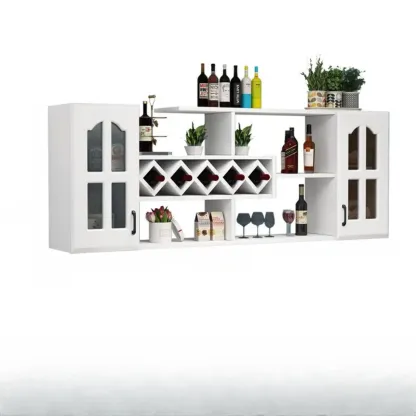 Simple Woodworking Wall-fixed Bottle Holder Rack with Bar Glass Holder Shelf and Open Wine Rack Image - 12