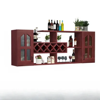 Simple Woodworking Wall-fixed Bottle Holder Rack with Bar Glass Holder Shelf and Open Wine Rack Image - 14