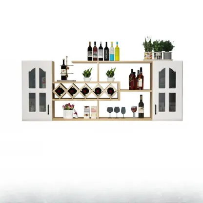 Simple Woodworking Wall-fixed Bottle Holder Rack with Bar Glass Holder Shelf and Open Wine Rack Image - 15