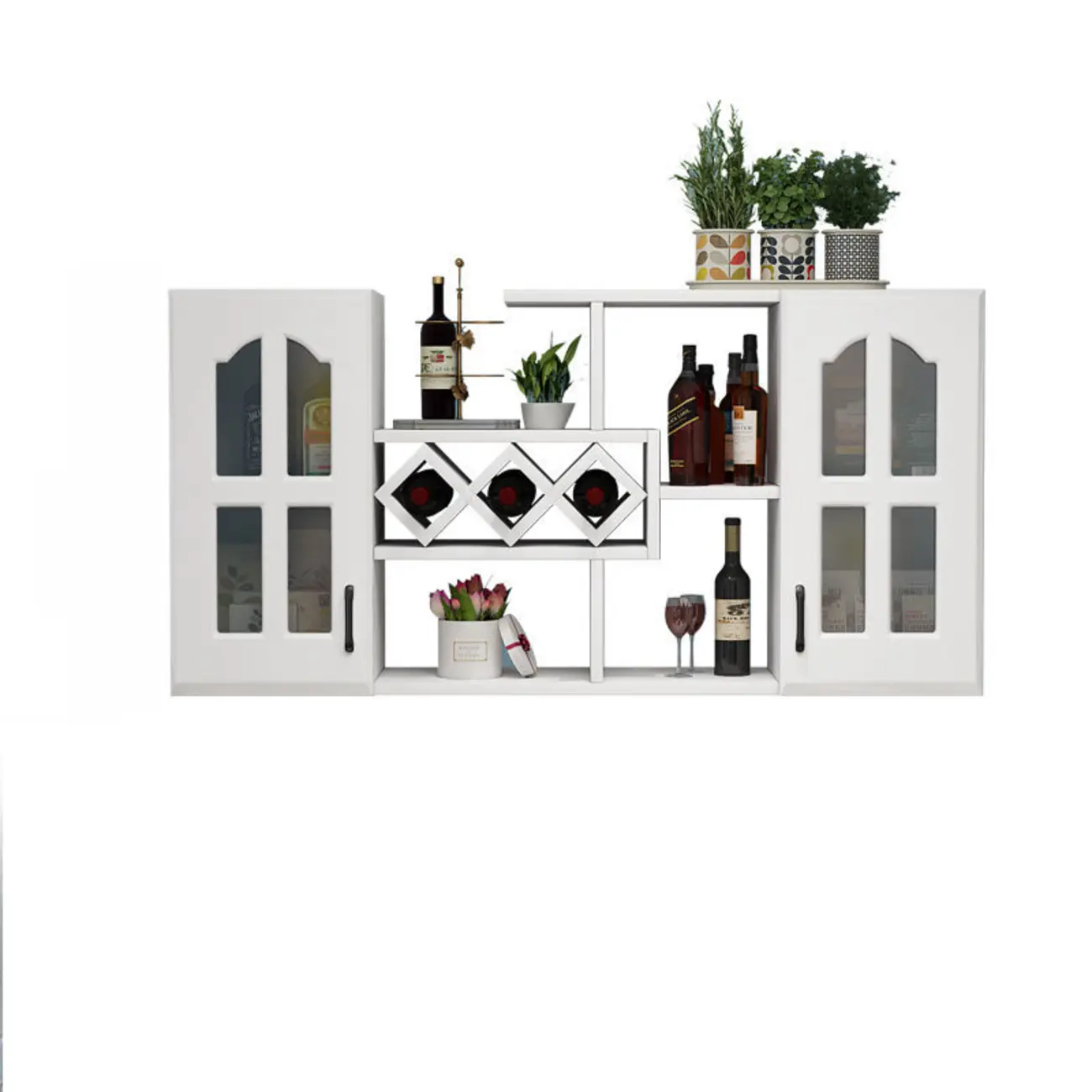 Simple Woodworking Wall-fixed Bottle Holder Rack with Bar Glass Holder Shelf and Open Wine Rack Image - 16 | homeyfad