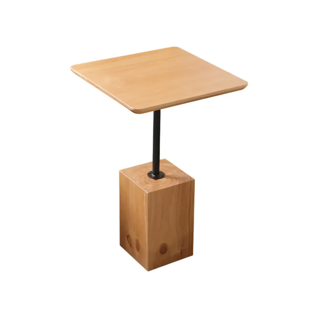 Wooden Square Modern Side Table with Block Base Image - 3