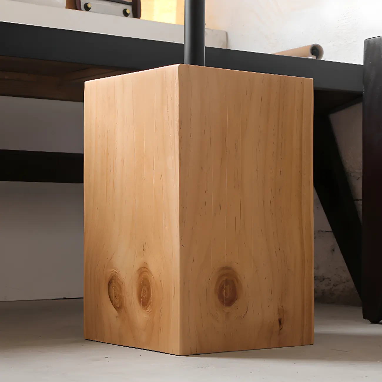 Wooden Square Modern Side Table with Block Base Image - 6 | homeyfad