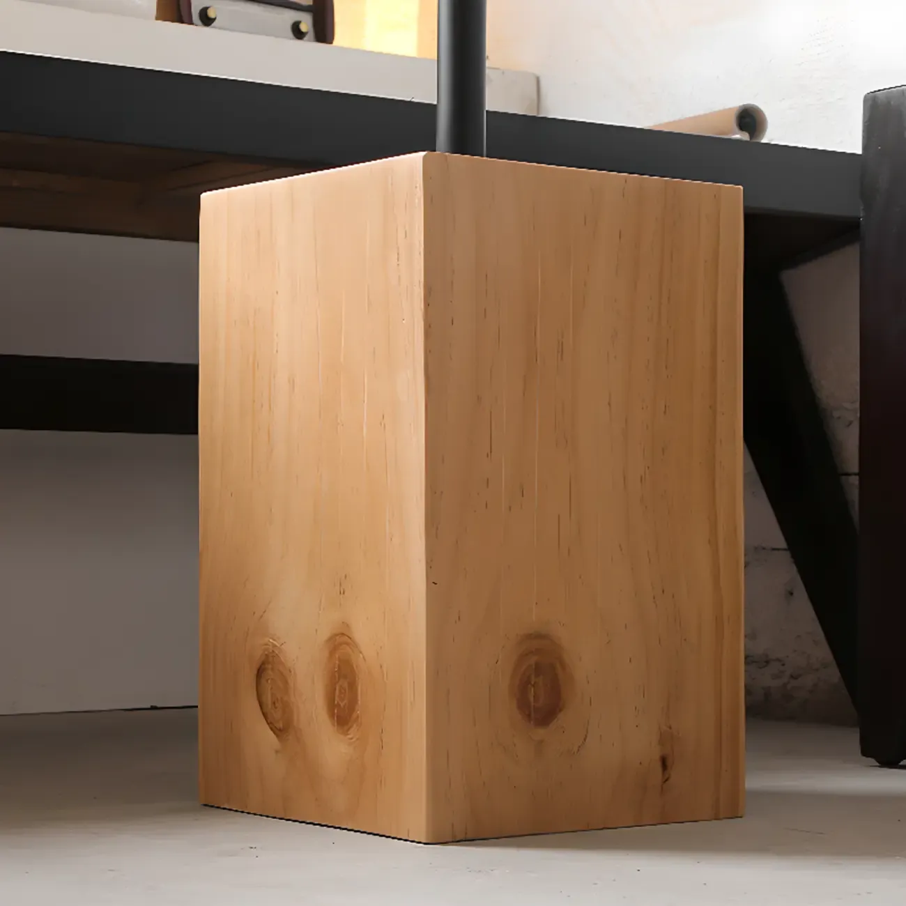 Wooden Square Modern Side Table with Block Base Image - 6