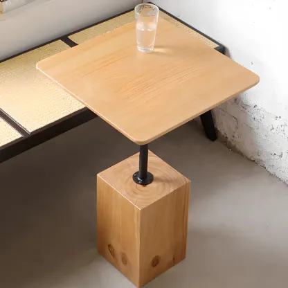 Wooden Square Modern Side Table with Block Base Image - 2