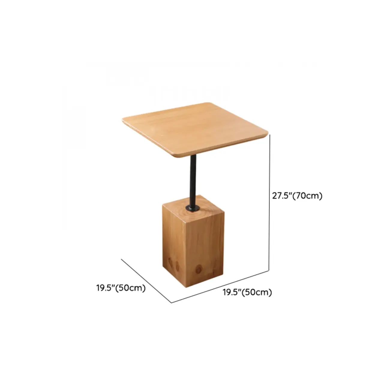 Wooden Square Modern Side Table with Block Base #size | homeyfad