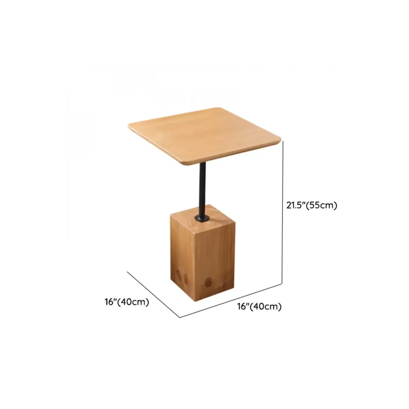 Wooden Square Modern Side Table with Block Base Image - 16