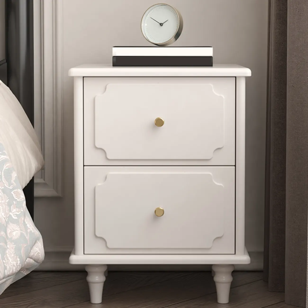 Bedroom Rectangular 2-Drawer Wood White Nightstand Image - 1 | homeyfad