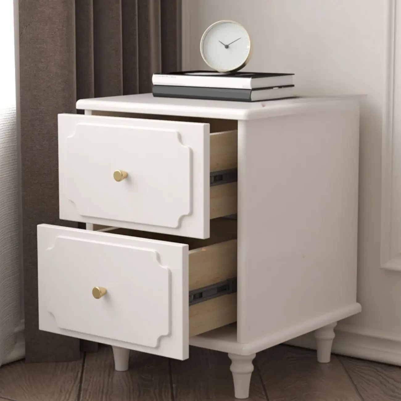 Bedroom Rectangular 2-Drawer Wood White Nightstand Image - 2 | homeyfad