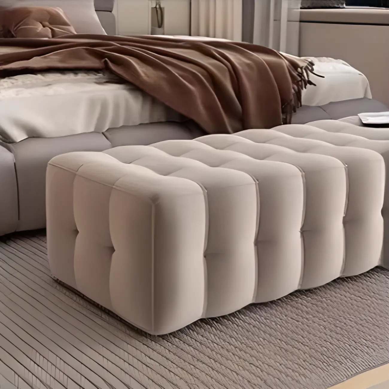 Modern Grey Velvet Upholstered Storage Bench for Bedroom Image - 7 | homeyfad