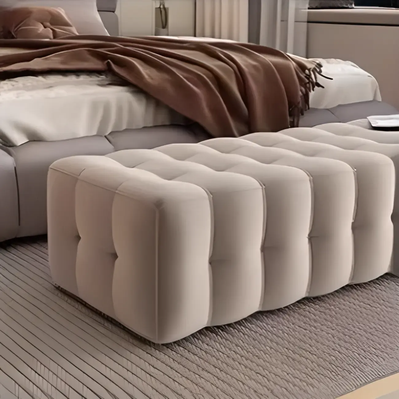 Modern Grey Velvet Upholstered Storage Bench for Bedroom Image - 7