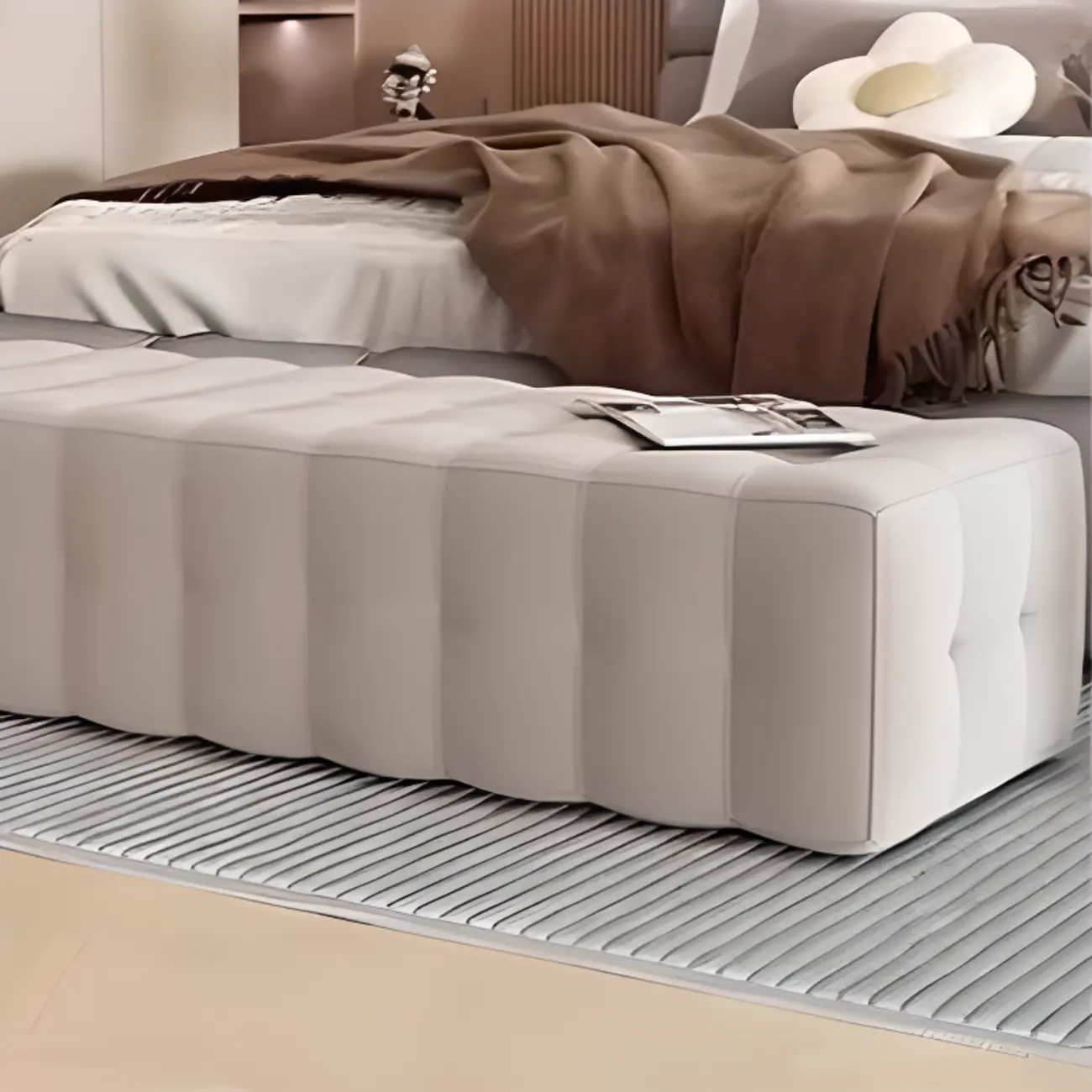 Modern Grey Velvet Upholstered Storage Bench for Bedroom Image - 5 | homeyfad