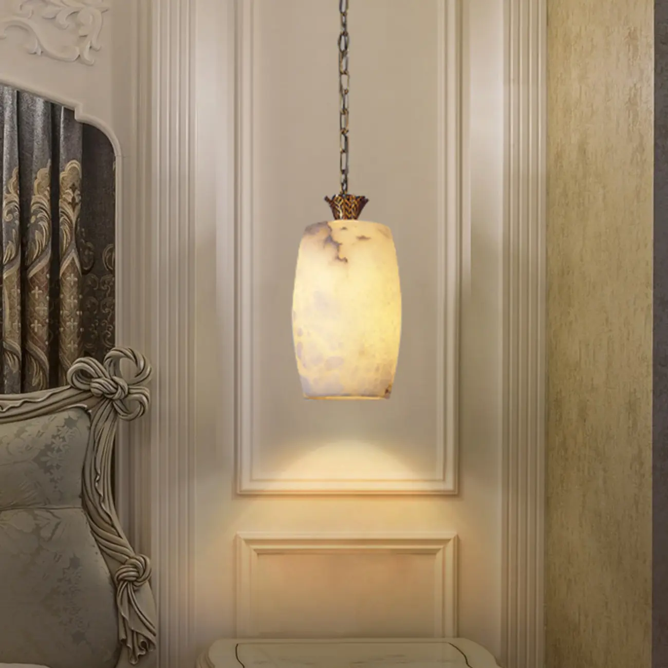 Vintage Brass Chain White Stone Pendant Light Image - 1 | homeyfad