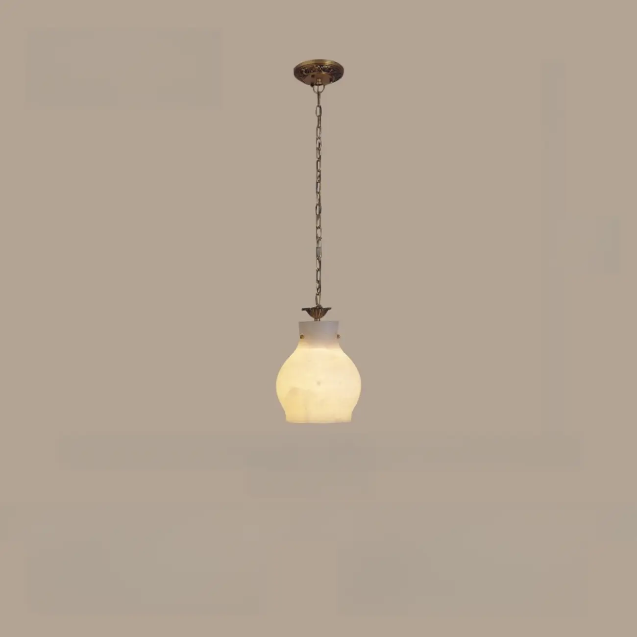 Vintage Brass Chain White Stone Pendant Light Image - 7 | homeyfad