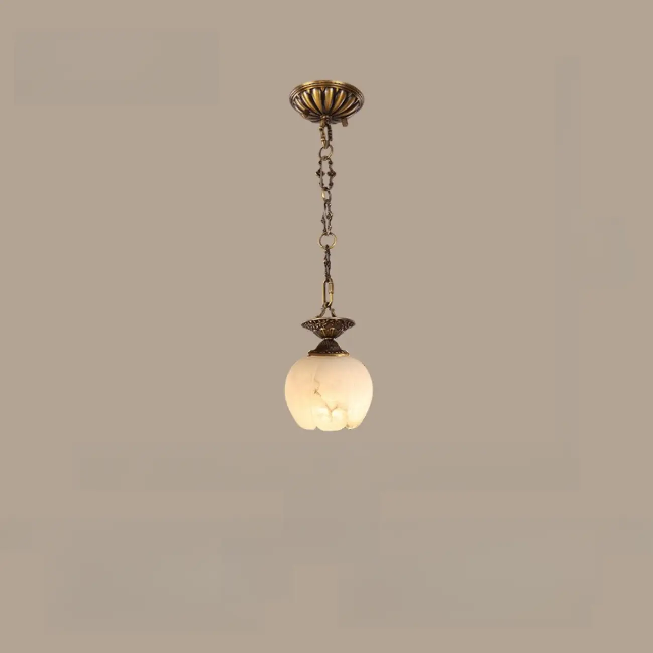 Vintage Brass Chain White Stone Pendant Light Image - 8 | homeyfad