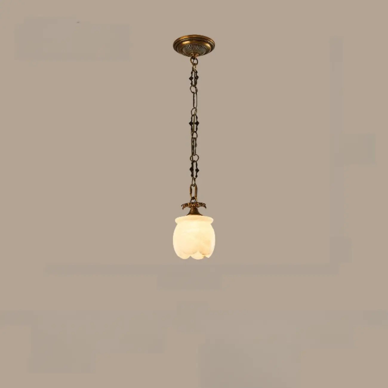 Vintage Brass Chain White Stone Pendant Light Image - 11 | homeyfad