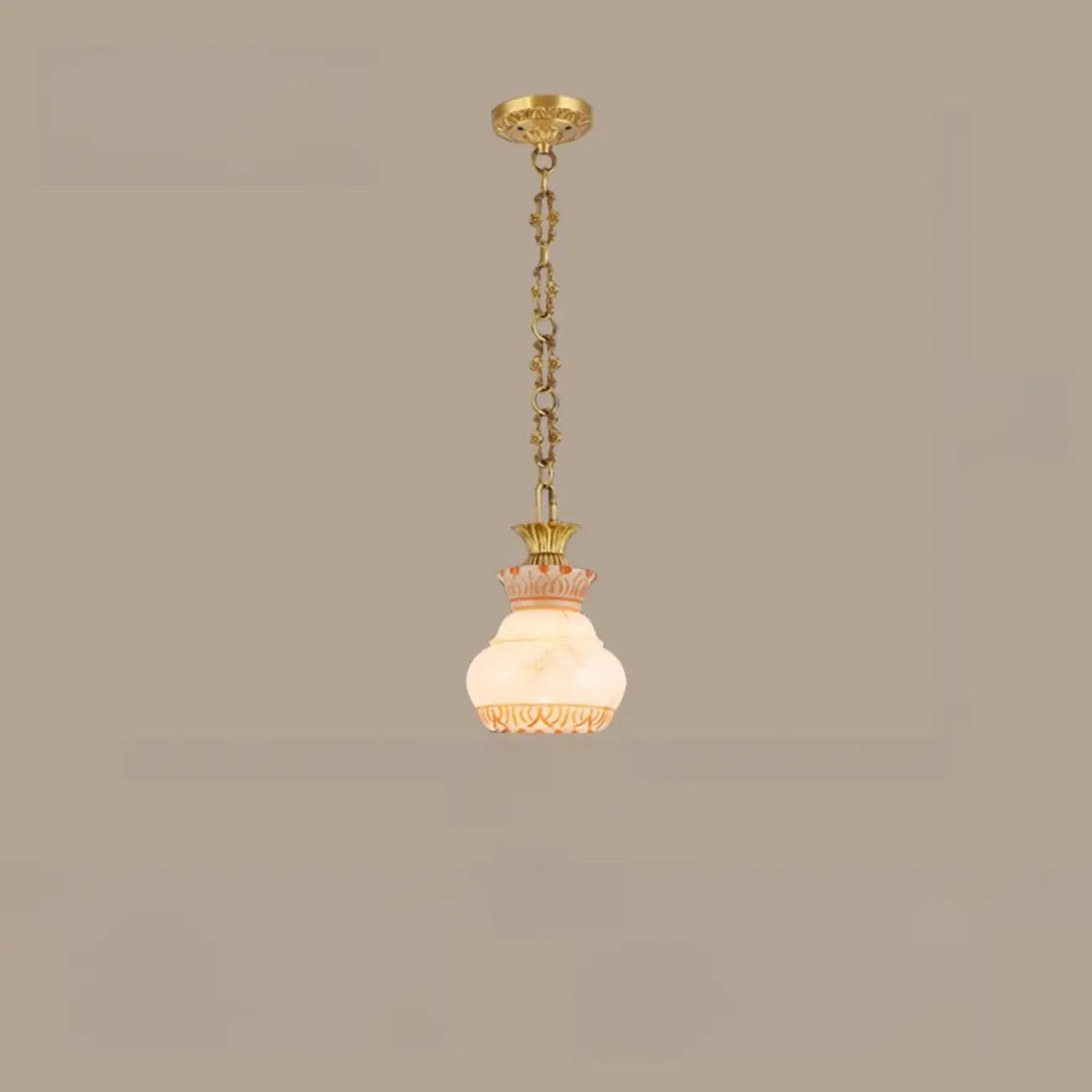 Vintage Brass Chain White Stone Pendant Light Image - 12 | homeyfad