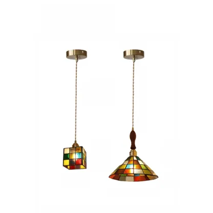 Tiffany Glass Rattan Pendant Light for Kitchen Image - 2