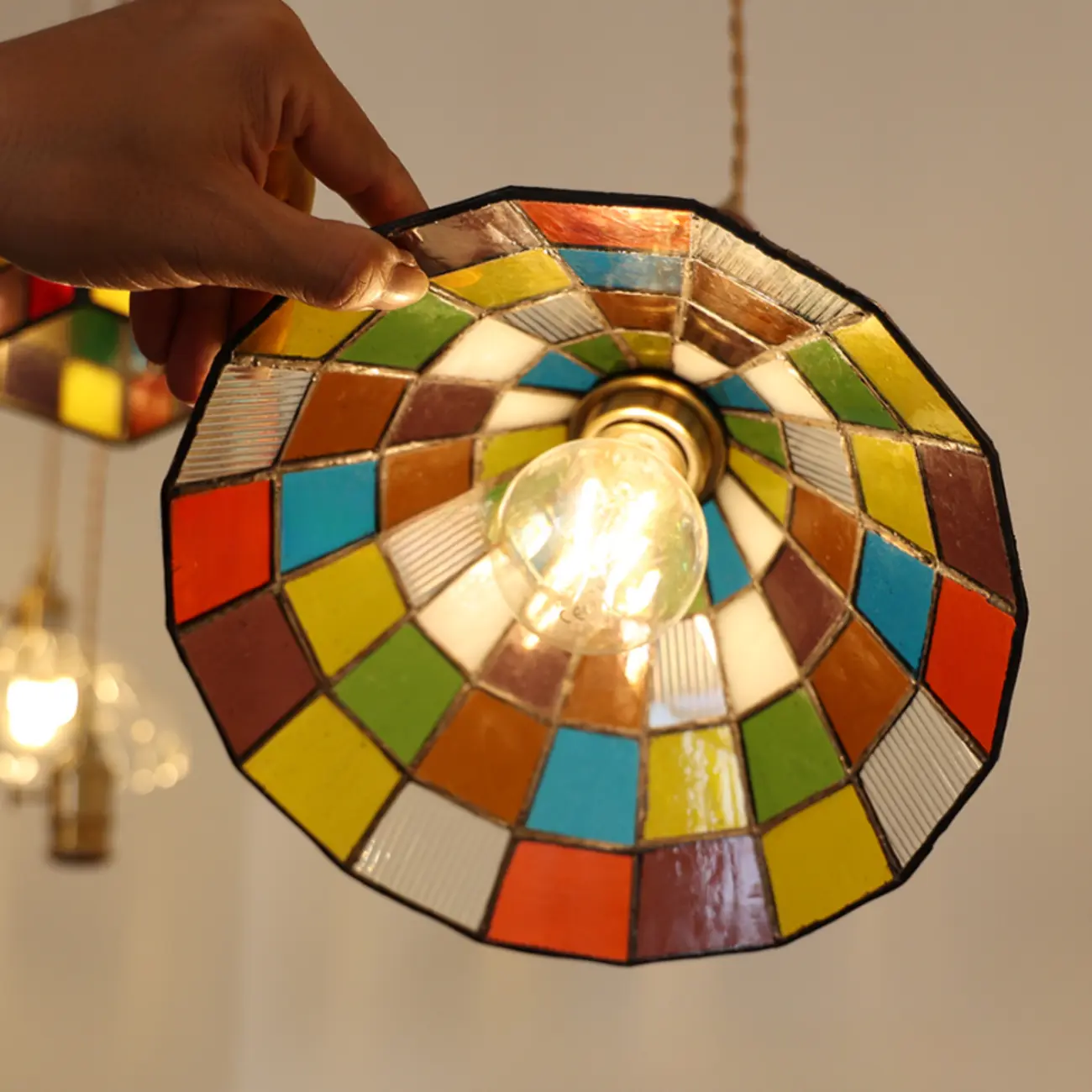 Tiffany Glass Rattan Pendant Light for Kitchen Image - 5 | homeyfad
