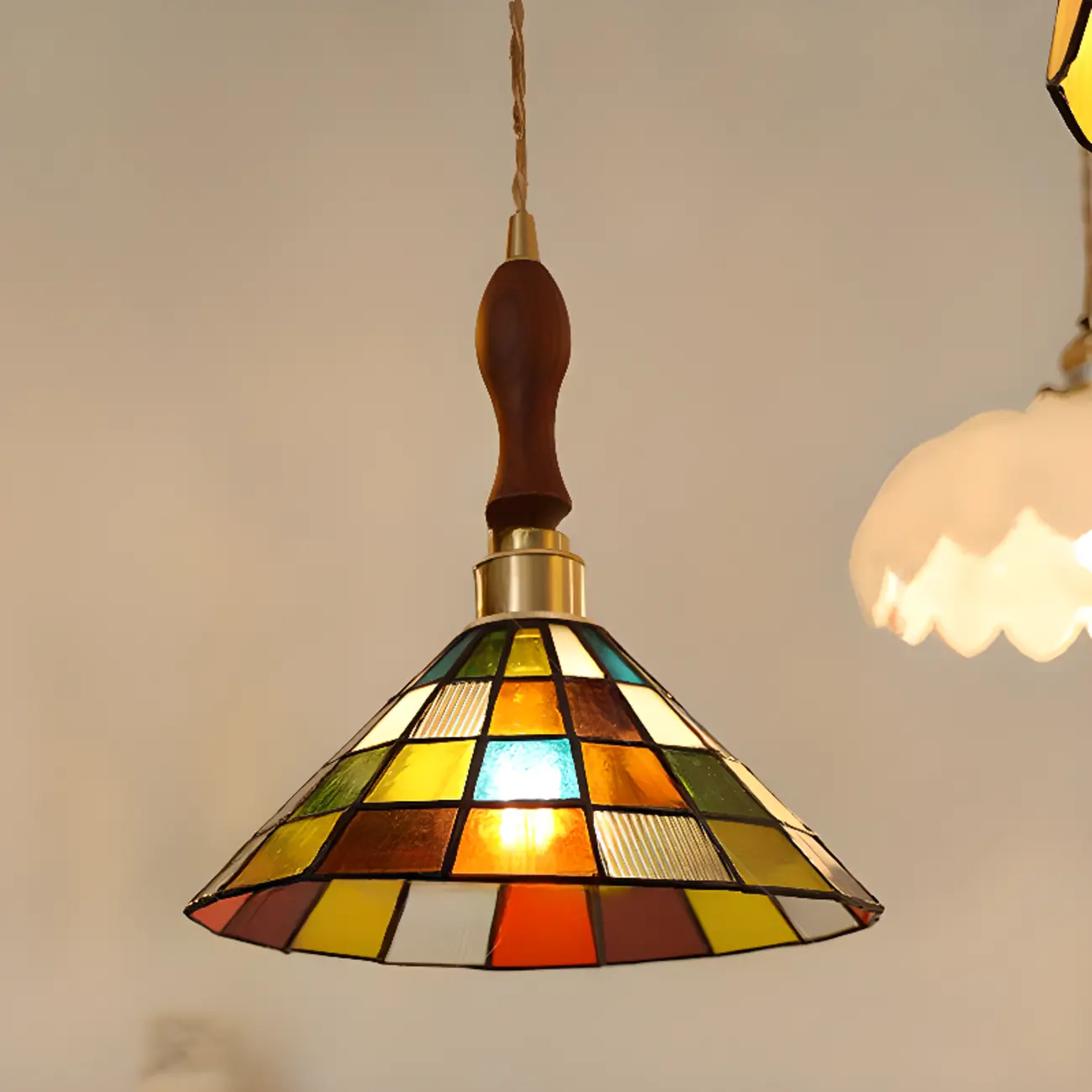 Tiffany Glass Rattan Pendant Light for Kitchen Image - 7 | homeyfad