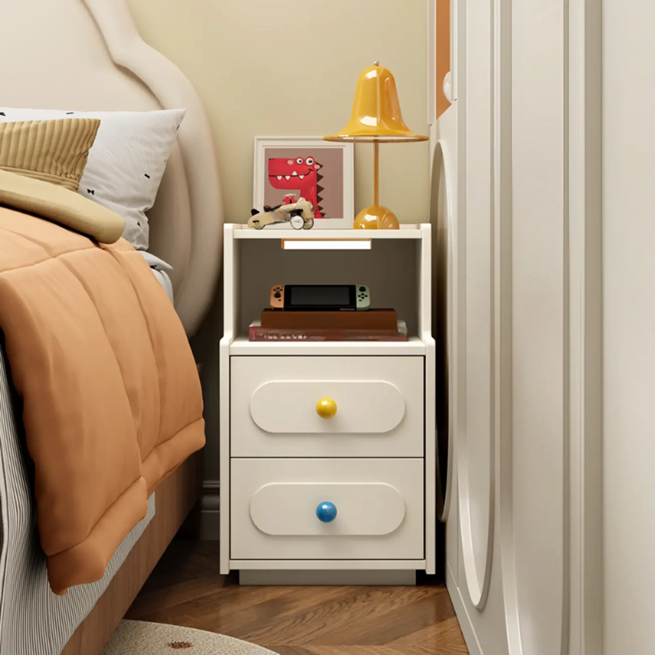 Modern White Wood Shelving 2-Drawer Nightstand Image - 1 | homeyfad