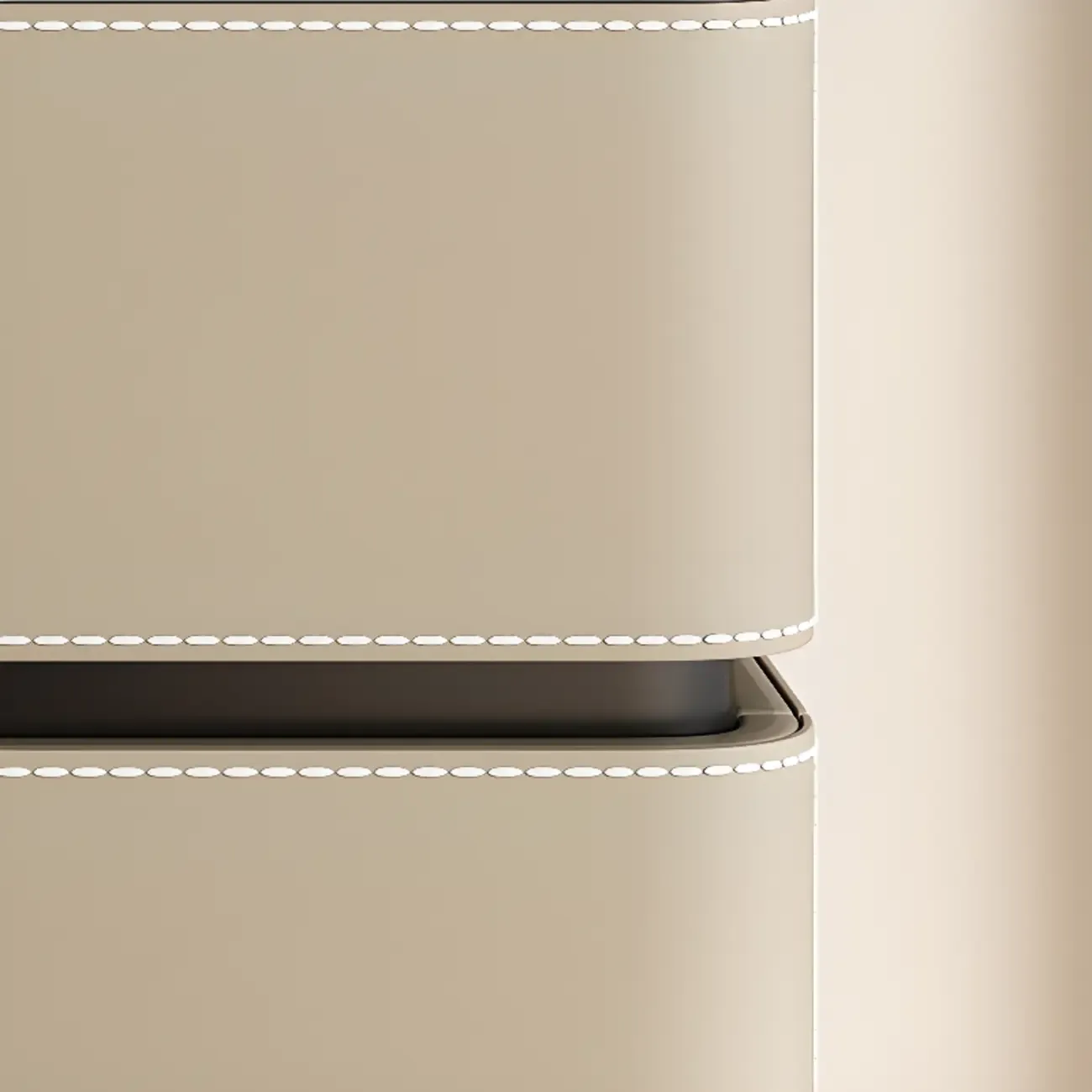 Modern Faux Marble Top Leather Rounded 2-Drawer Nightstand Image - 14