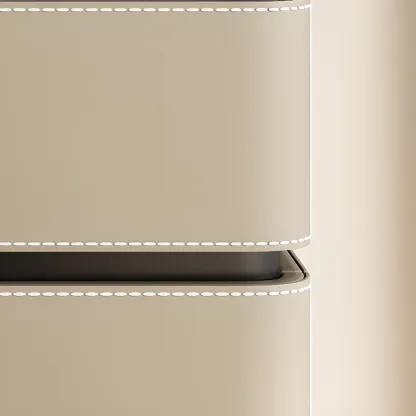 Modern Faux Marble Top Leather Rounded 2-Drawer Nightstand Image - 14