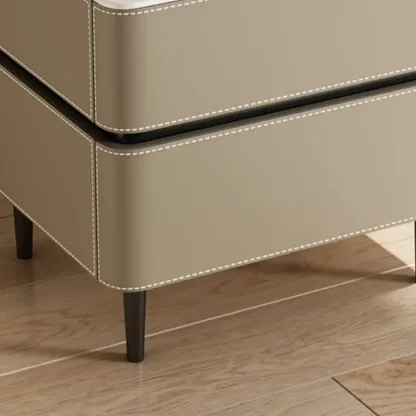 Modern Faux Marble Top Leather Rounded 2-Drawer Nightstand Image - 12