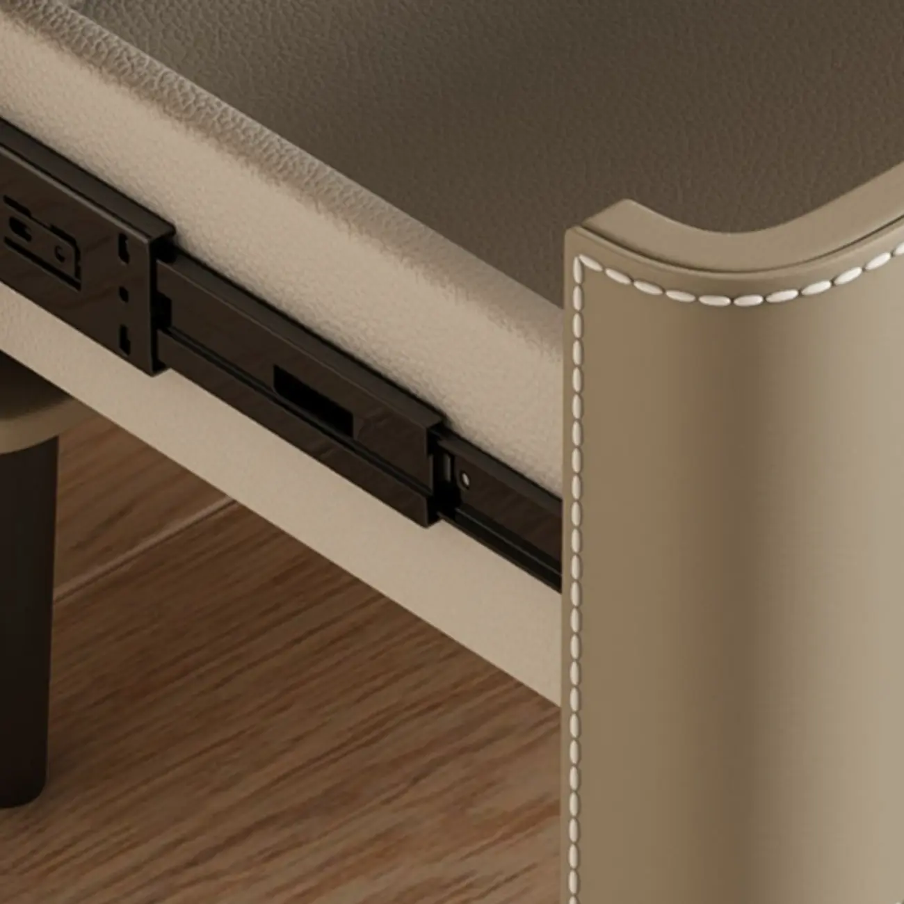 Modern Faux Marble Top Leather Rounded 2-Drawer Nightstand Image - 17 | homeyfad