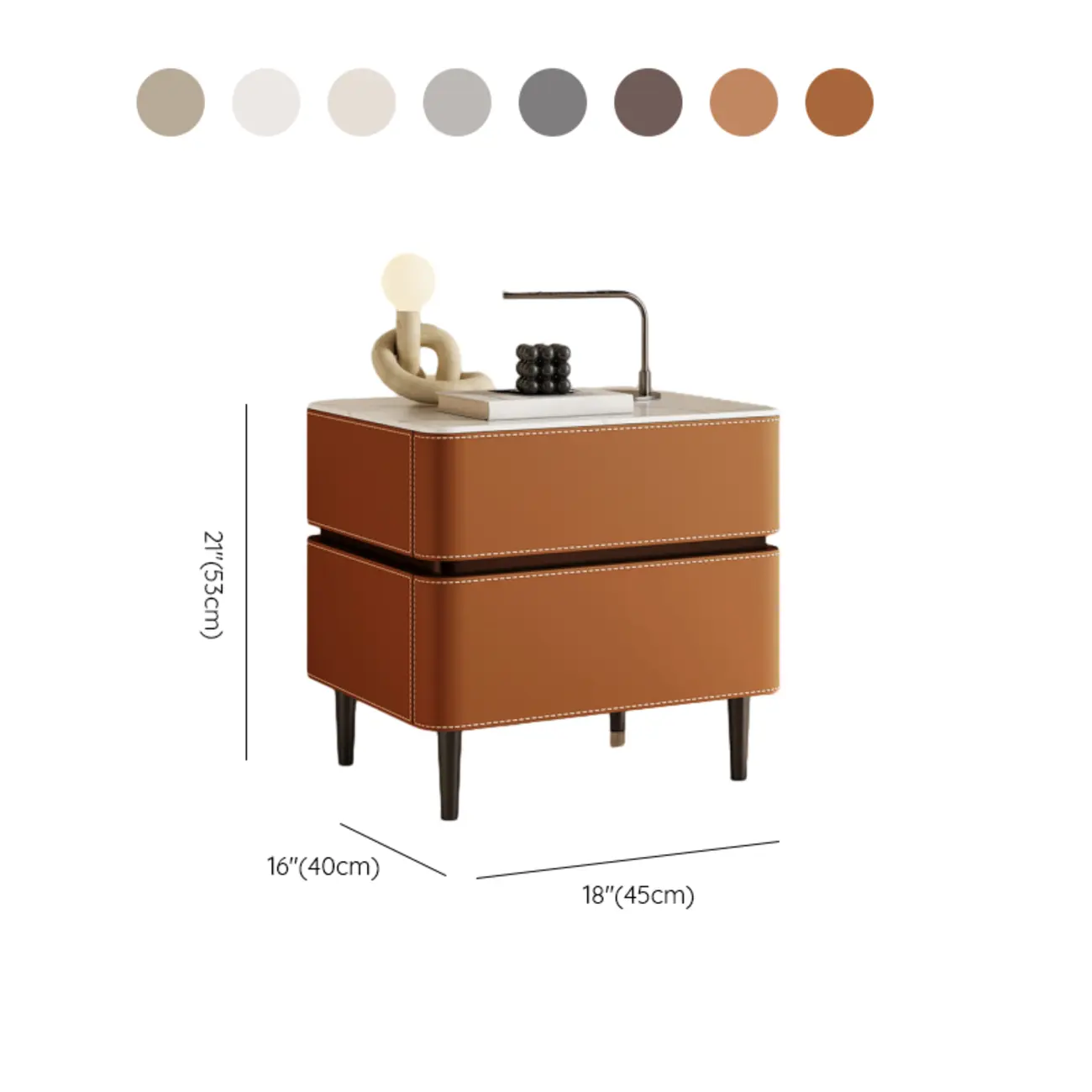 Modern Faux Marble Top Leather Rounded 2-Drawer Nightstand Image - 19 | homeyfad