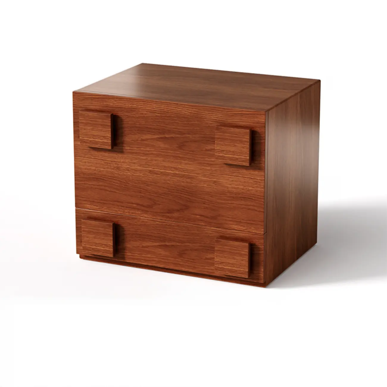 Cubical Solid Wood Double Drawer Nightstand in Nut-Brown Image - 3 | homeyfad